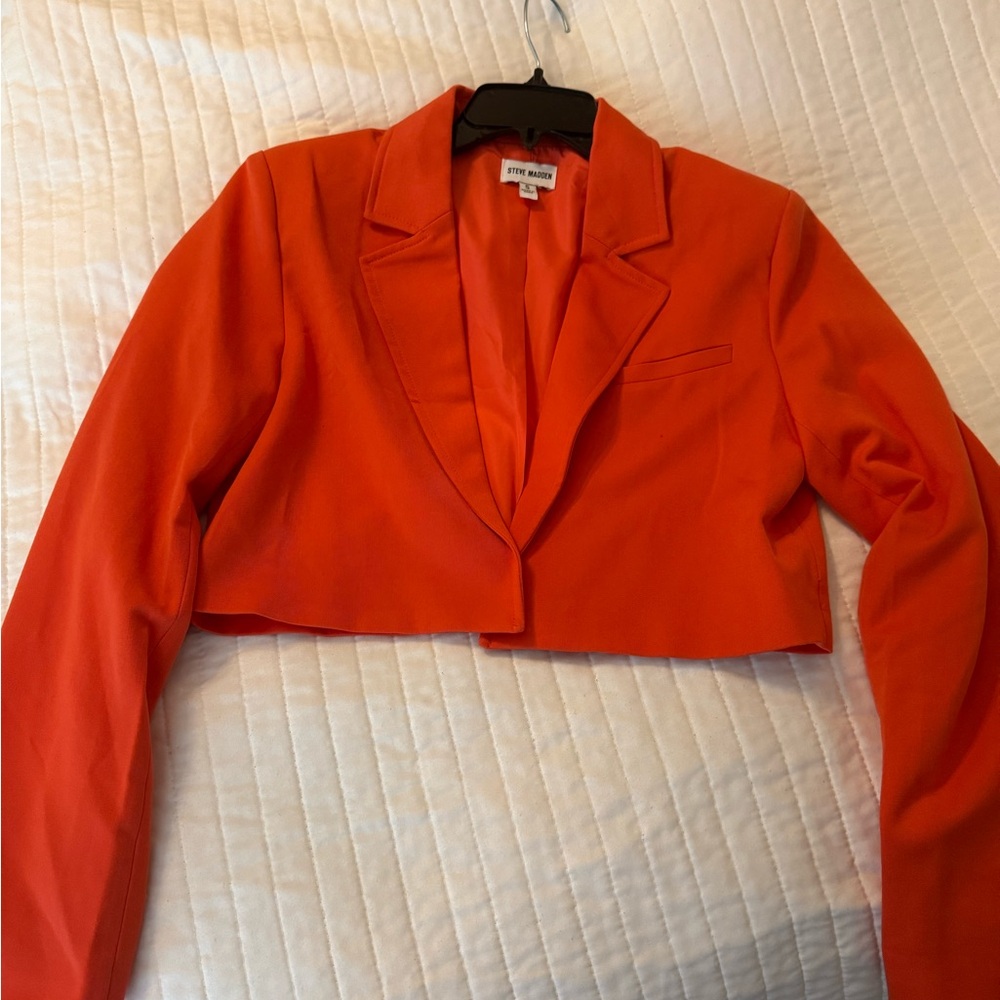 Steve Madden Cropped Blazer in Bright Orange
